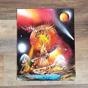 Original space fantasy painting mixed media  signed Azul 2006